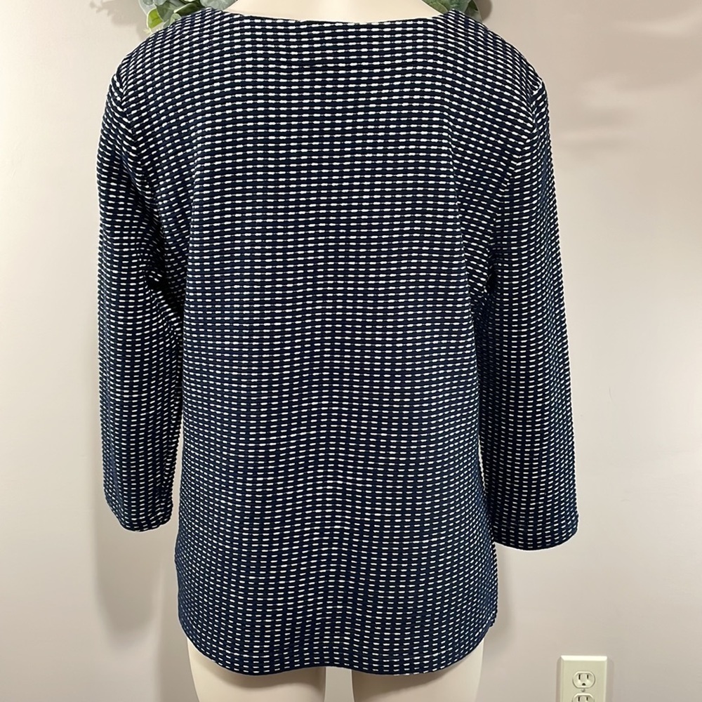 Talbots Petites Navy and White Bow Accent 3/4 Sleeve Top MP - Picture 6 of 16